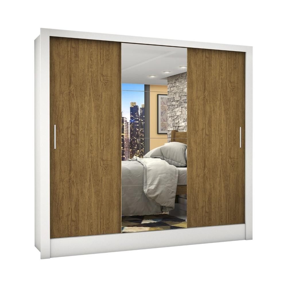 Miniatura Guarda Roupa Casal 3 Portas com Espelho Porto Plus Espresso Móveis Branco Freijo