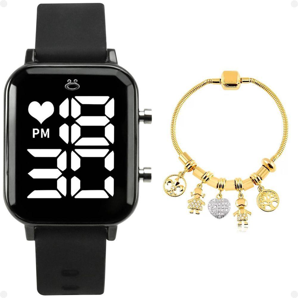 Relogio Feminino Aço Inox Digital Led + Caixa + Pulseira Silicone Moda Casual Preto Original