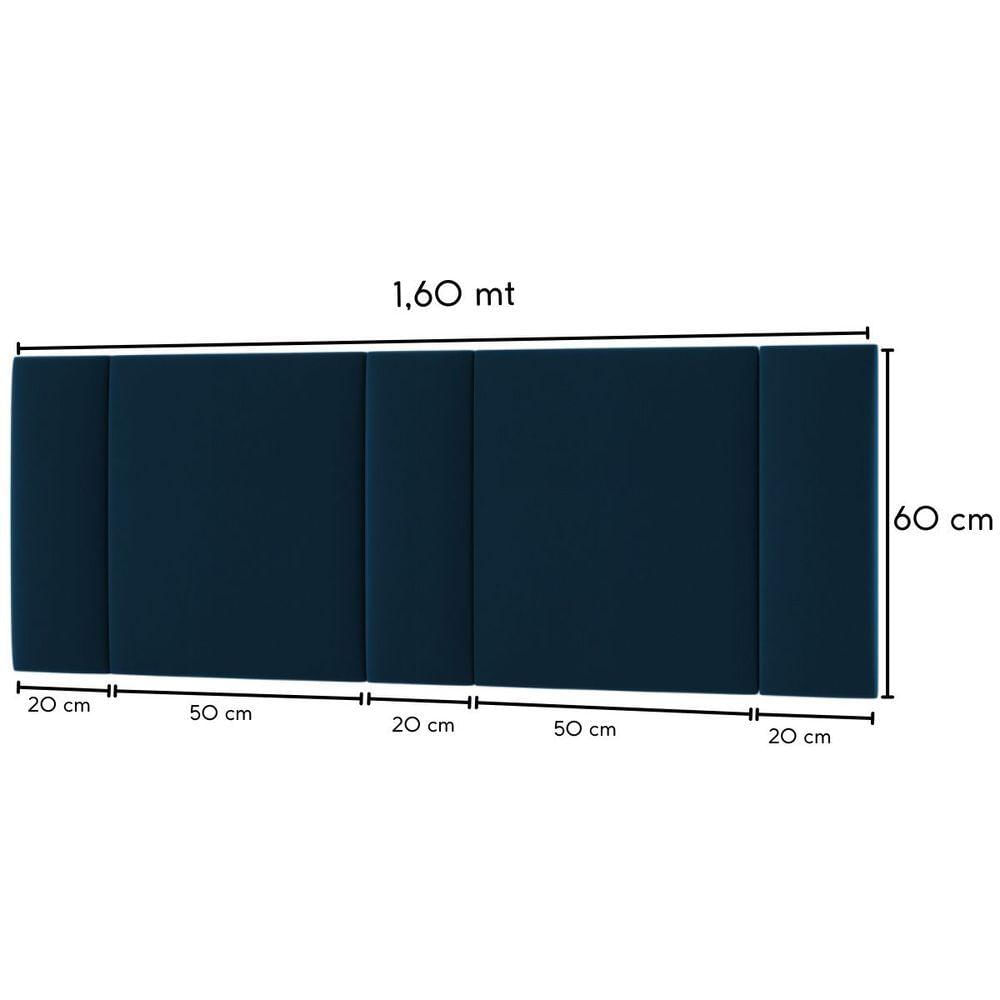 Miniatura Cabeceira Estofada Cama Casal Queen Size Led Star 160 Cm Bivolt veludo Azul Marinho