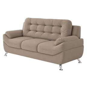 Miniatura Conjunto Sofá 2 e 3 Lugares Linoforte Mercury Revestido em Tecido Suede Encosto Fixo Areia
