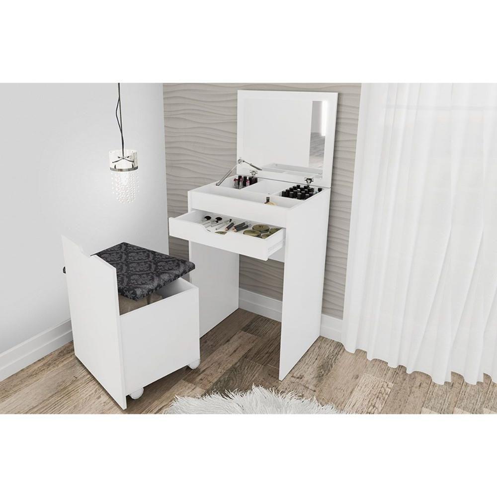 Miniatura Penteadeira Camarim Juvenil Pe-2007 C/ 1 Gaveta E Puff Branco - Tecno Mobili