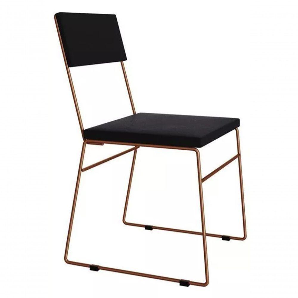 Miniatura Kit 2 Cadeiras De Jantar Estofada Base Cobre Veludo Preto