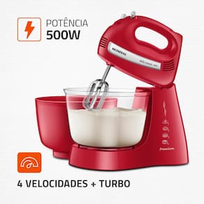 Miniatura Batedeira Mondial Premium Bella Massa Inox B-29 NP com 4 Velocidades e 500W – Vermelha 110V