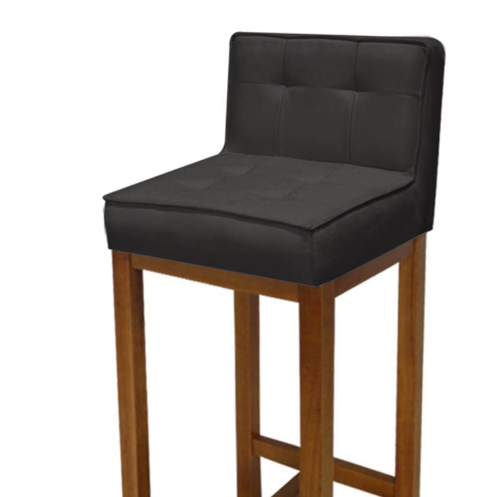 Miniatura Kit 04 Banqueta Alta Alba Cozinha Balcão Bistrô Base Madeira Rústico Suede Cinza