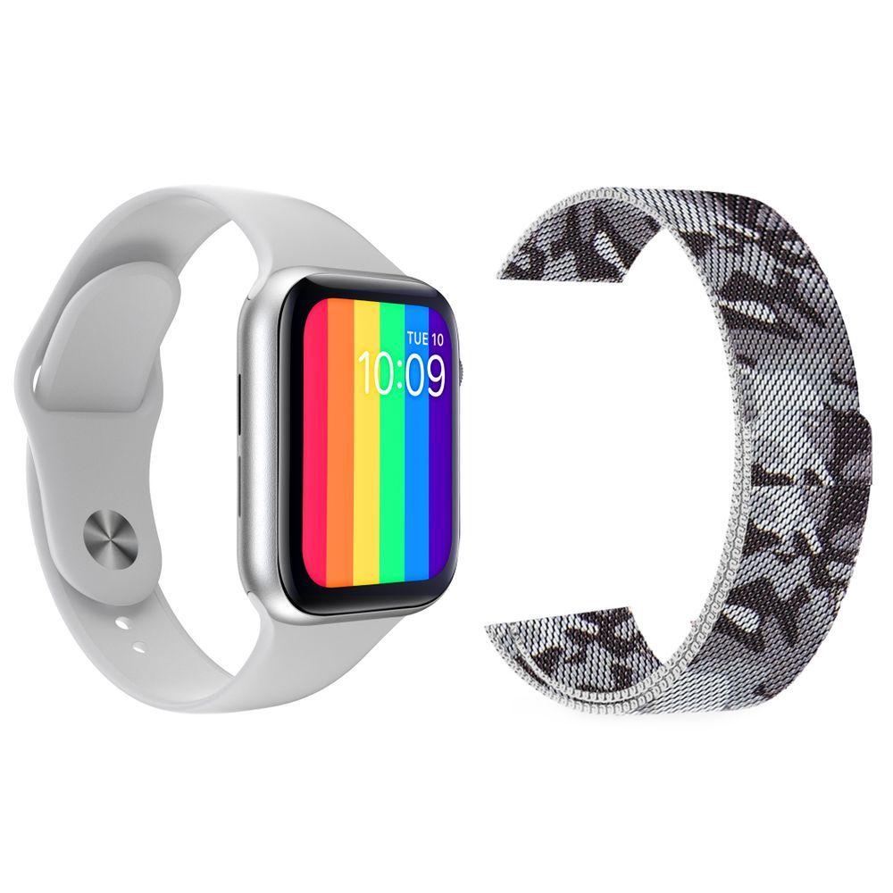 Miniatura Kit 1 Smartwatch Branco + 1 Pulseira Camuflada