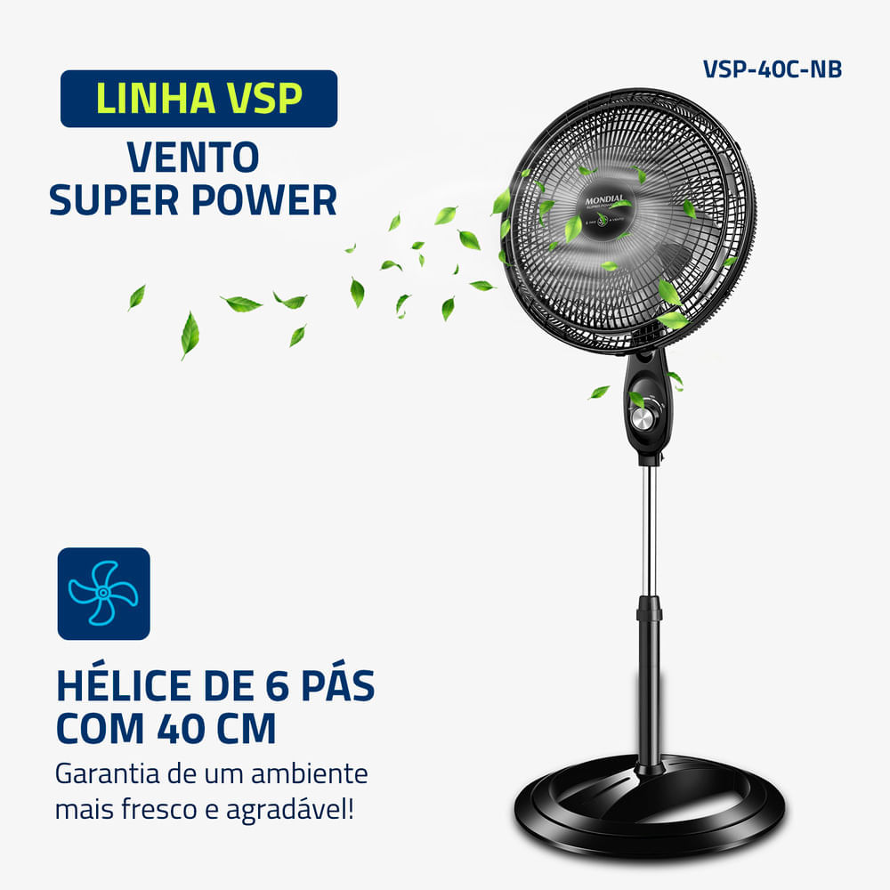 Miniatura Ventilador Coluna Mondial 40cm Super Power  VSP-40C-NB VENT 40CM VSP-40C-NB 127V/60Hz SUPERPOWE
