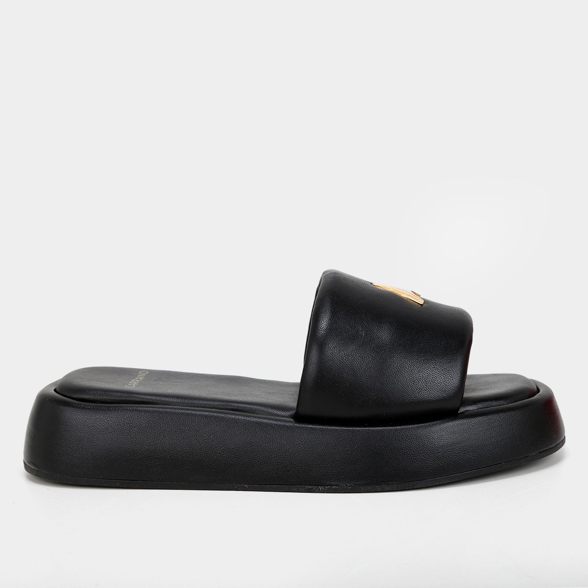 Miniatura Papete Couro Feminina Flat Icon Puffy Preto - 34