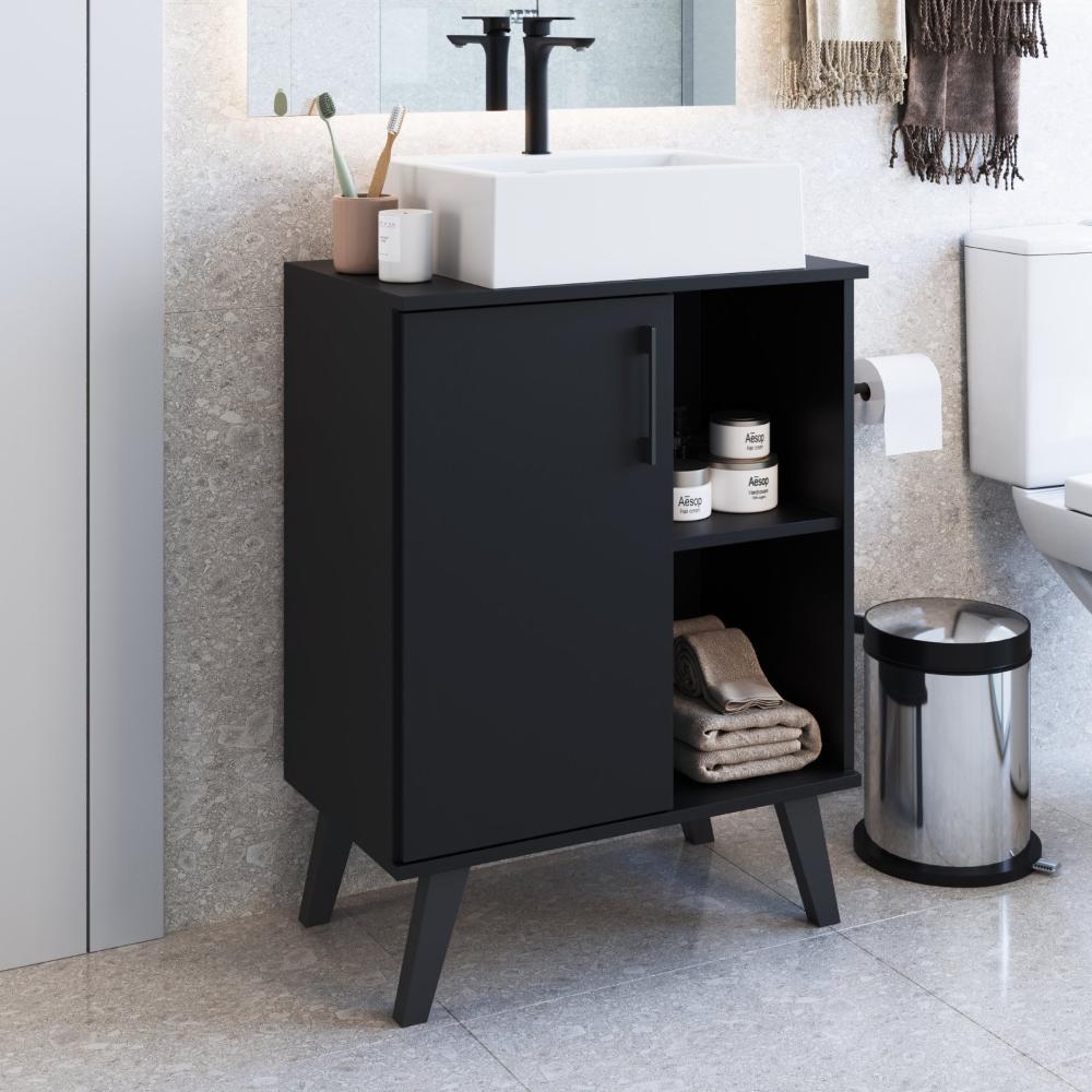 Miniatura Gabinete para Banheiro 60cm com 1 Porta e 2 Prateleiras Ba305 sem Cuba Preto