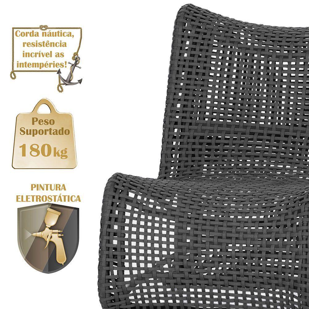 Miniatura 4 Poltronas Texas Em Alumínio Preto Corda Náutica Trama Preto