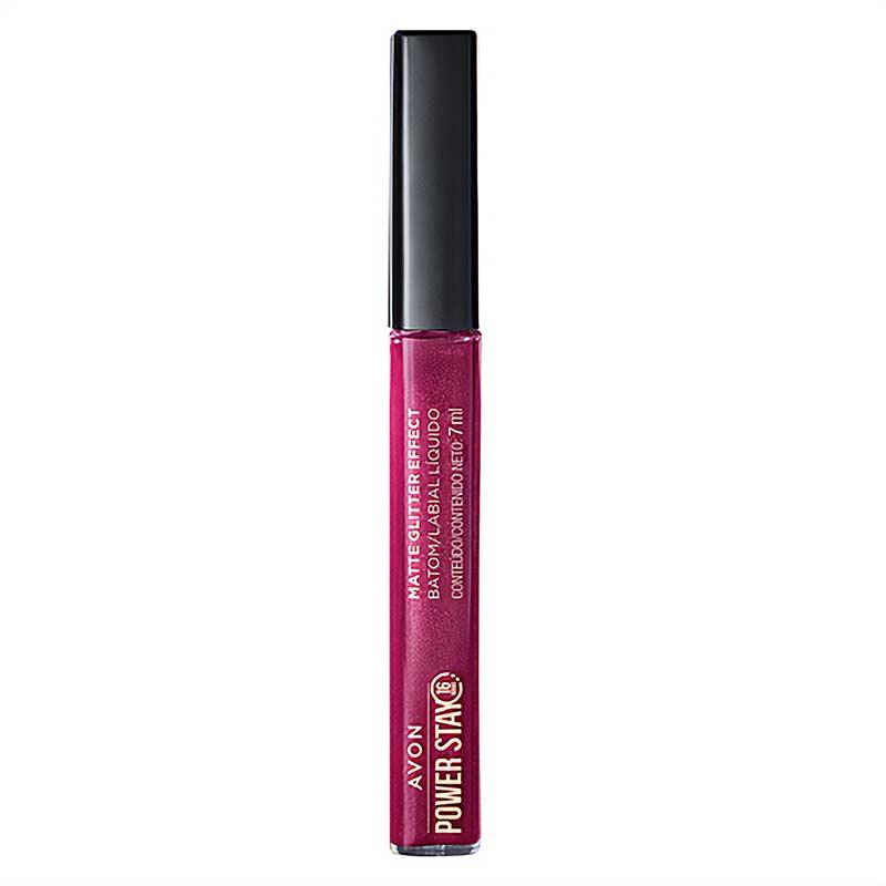 Miniatura Batom Liquido Avon Matte Glitter Effect Avon Power Stay Malva Luminoso