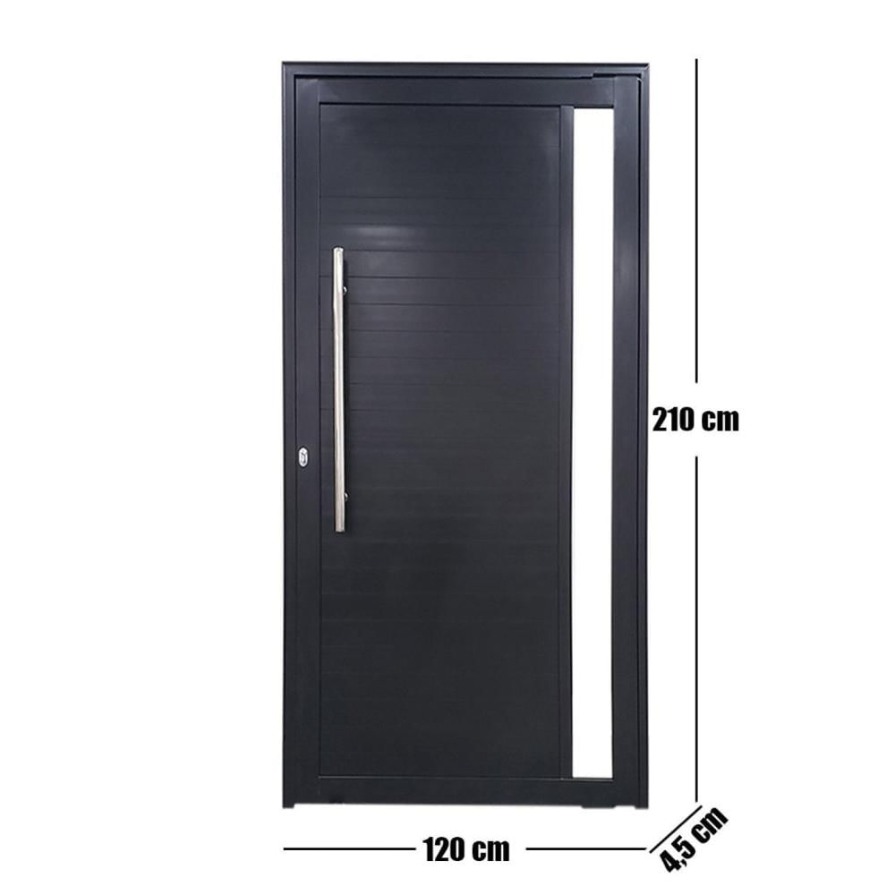 Porta Pivotante de Alumínio 210 x 120cm com Visor 30 Esquerda Esquadrias Bergamo Preto