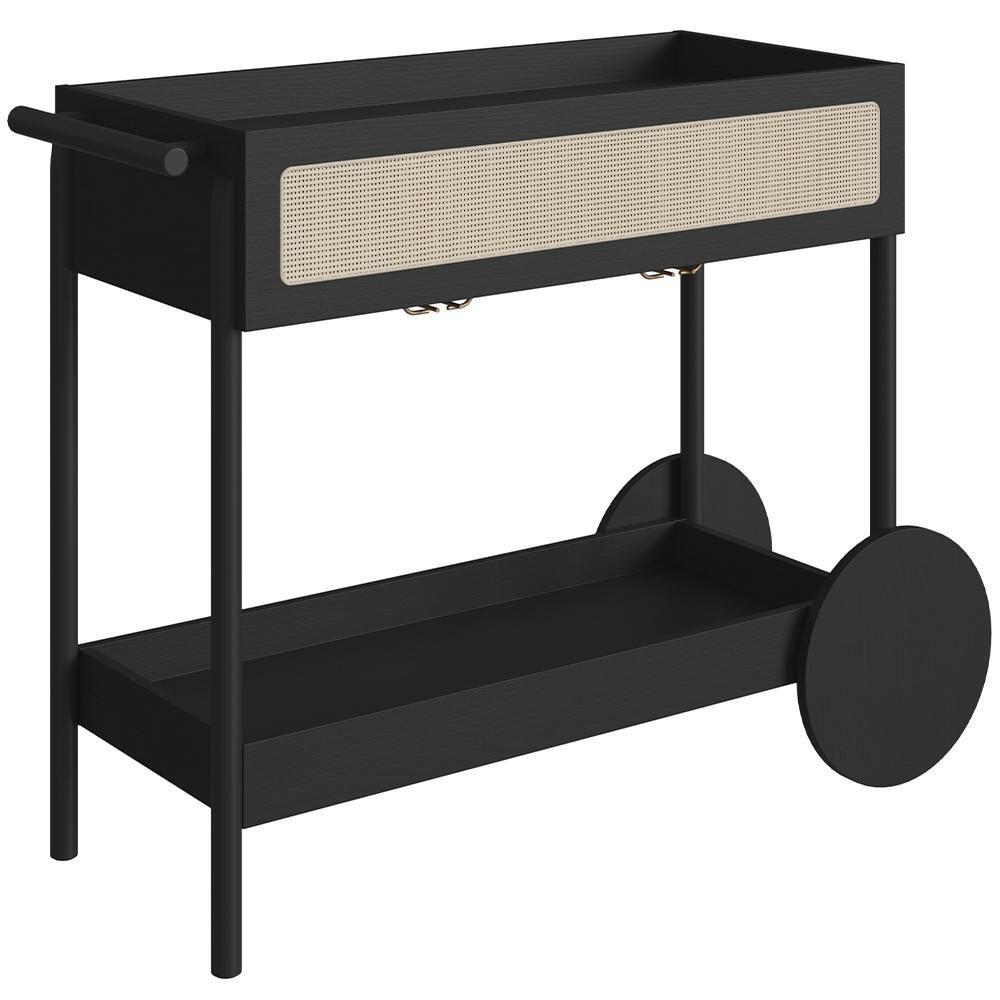 Miniatura Carrinho Bar Com Porta Taças Pés Madeira Moss A03 Nero Preto