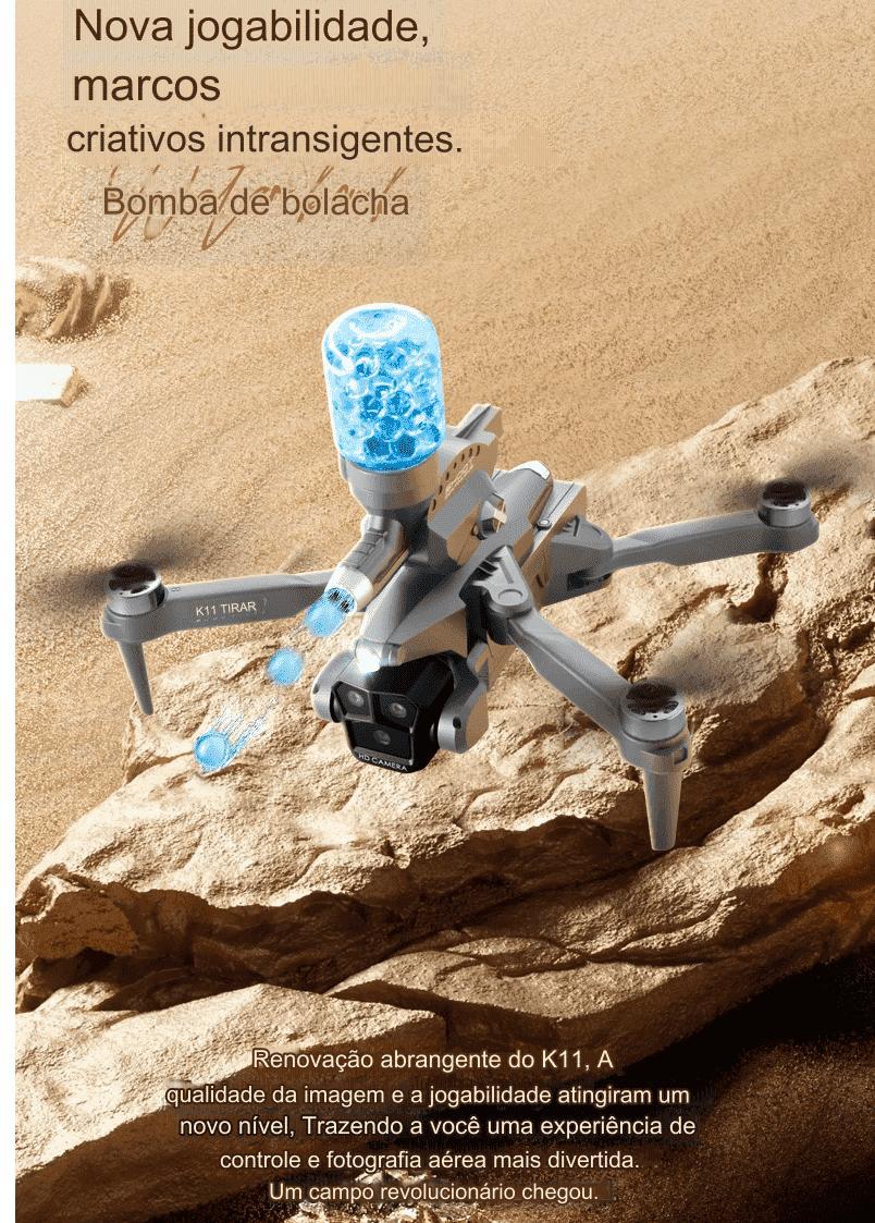 Miniatura Drone Três Câmeras K11 Max Sem Escova 8K Hd Wifi 5G Arma Gel