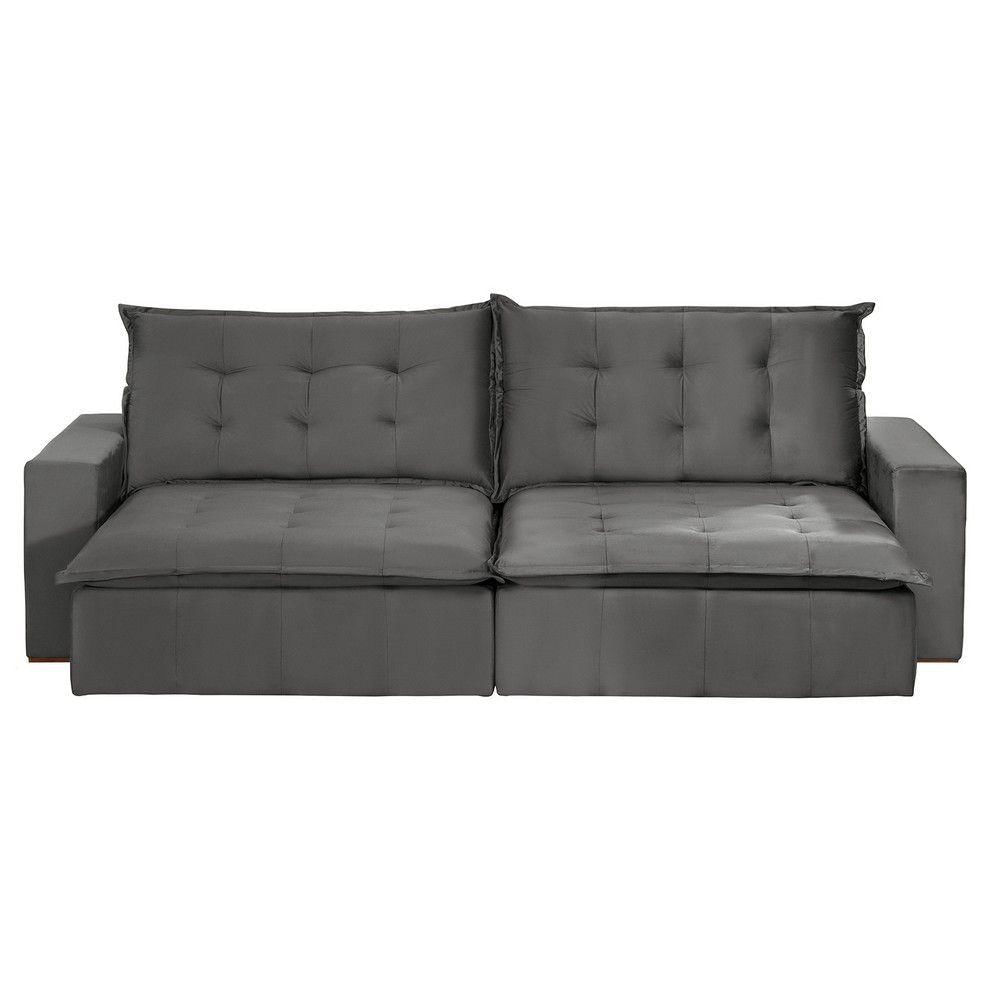 Sofá 6 Lugares 2,90Mt Com Molas Retrátil E Reclinável Cinza