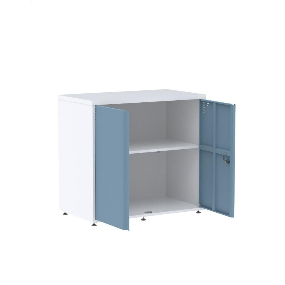 Miniatura Armário Para Escritório Baixo 2 Portas 74,5x79x45cm Aa745at Branco/Azul Dalli