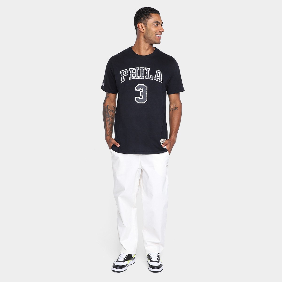 Miniatura Camiseta Mitchell & Ness Philadelphia 76ers Iverson Masculina Preto - G