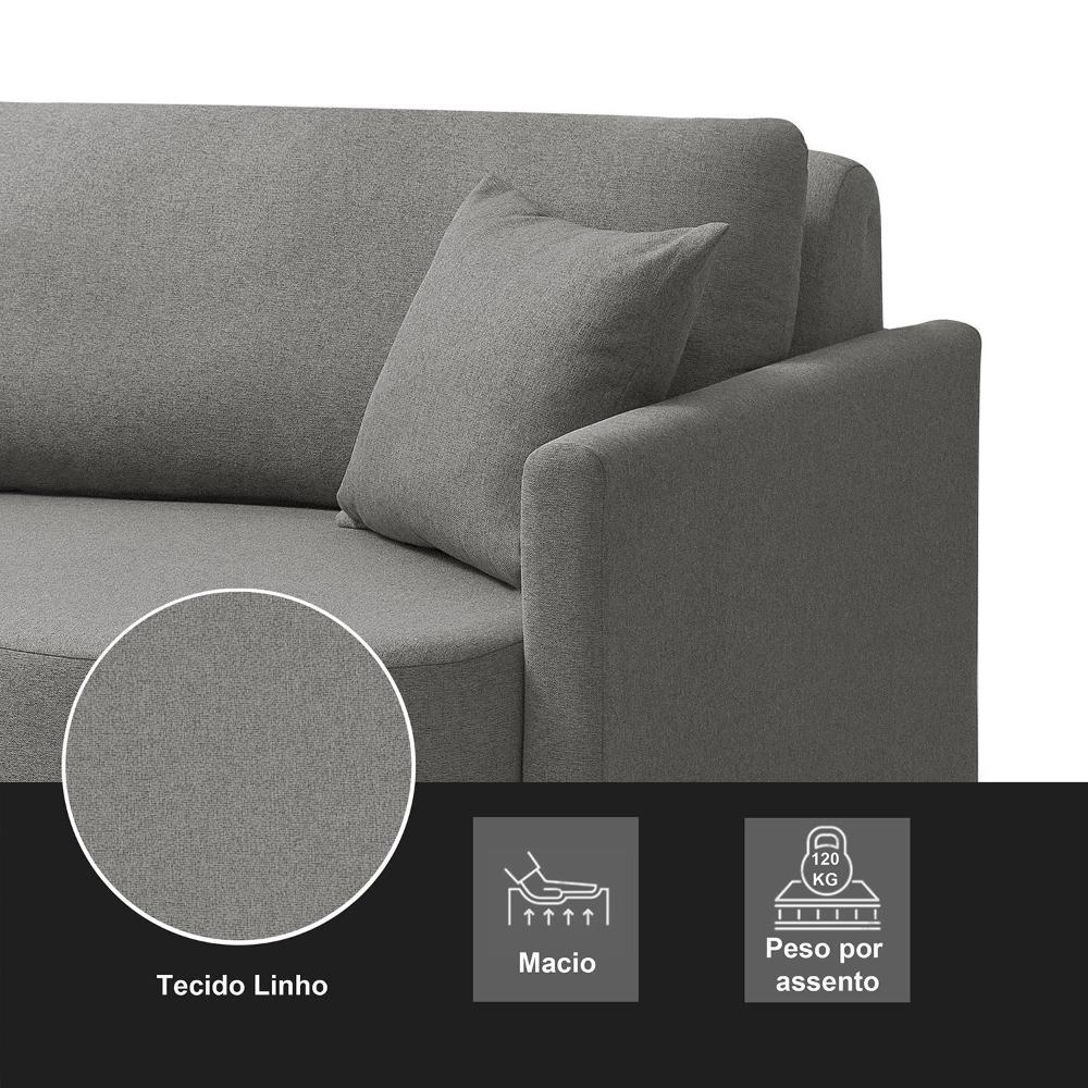 Sofá Cama Retrátil 2 Lugares 184 cm Moscow Cinza Escuro