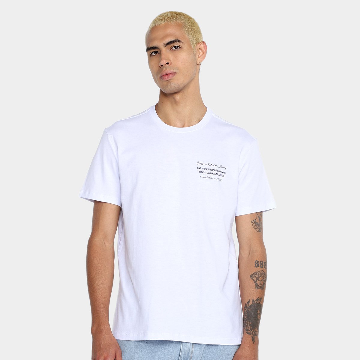 Miniatura Camiseta Calvin Klein Sunset Palm Tree Masculina Branco - G