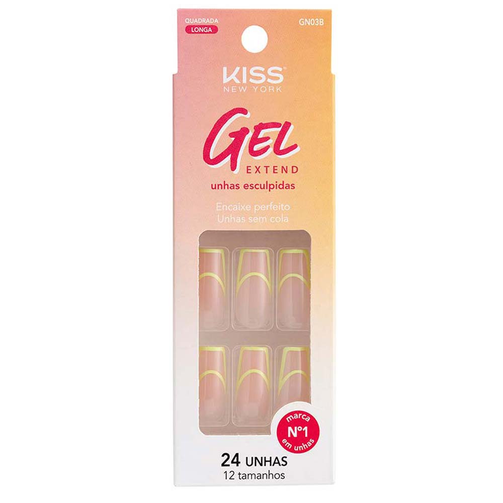 Miniatura Unhas Postiças Kiss New York - Gel Extend French Neon 1 Un