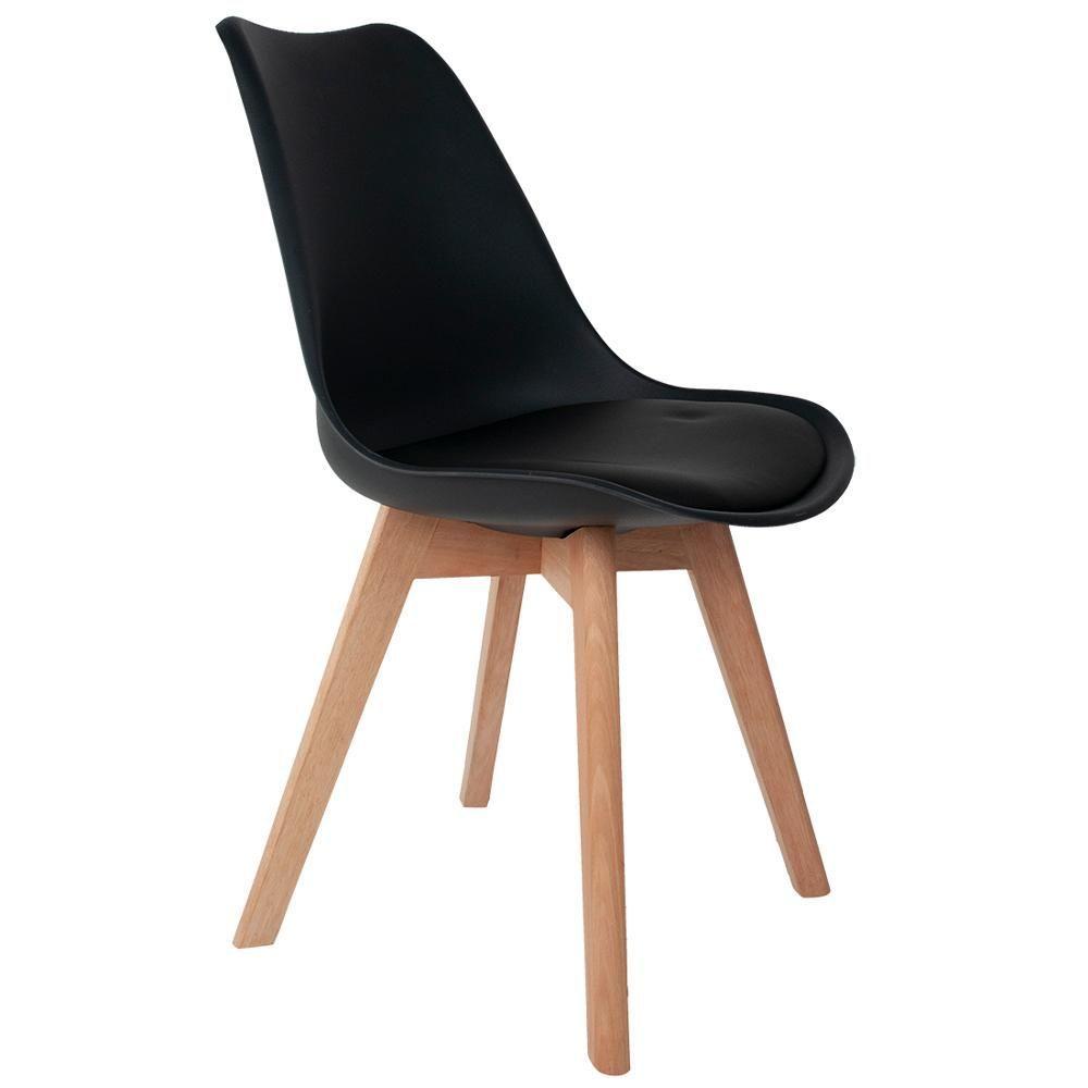 Kit 06 Cadeiras Ayla Com Base De Madeira E01 Preto