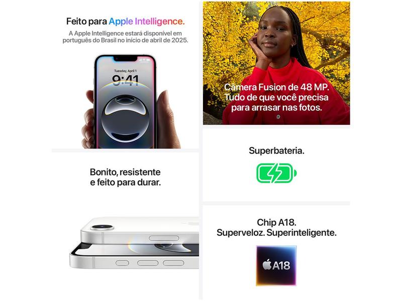Apple iPhone 16e 128GB Branco 6,1" 48MP iOS 5G