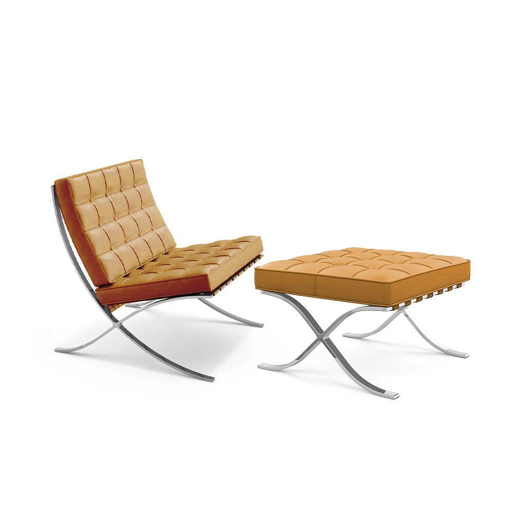 Miniatura Poltrona Premium Barcelona Com Puff Base Inox Caramelo Cor Amarelo