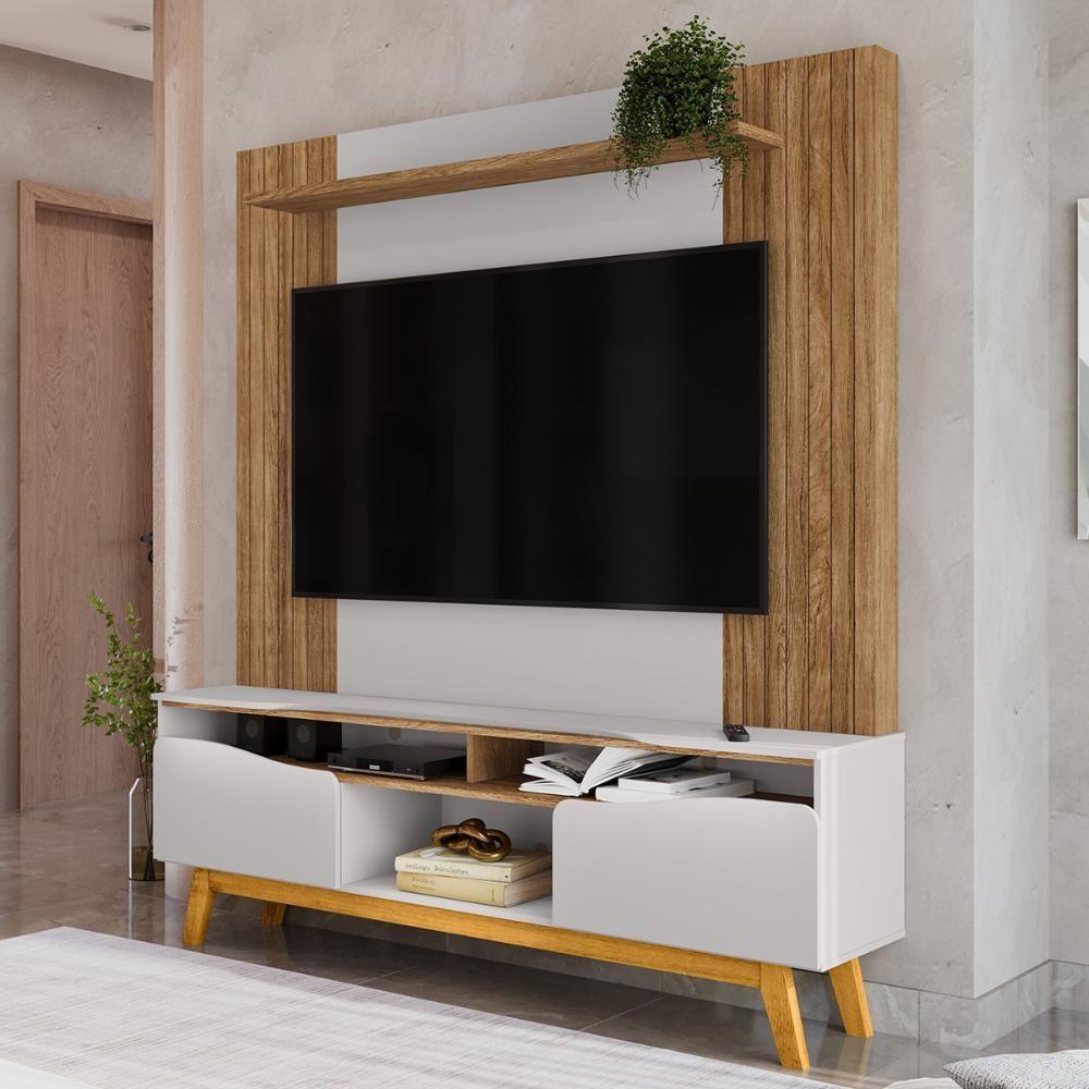 Miniatura Home Estante Rack Atalaia Para Tv Até 75 Polegadas Cinamomo/Off White