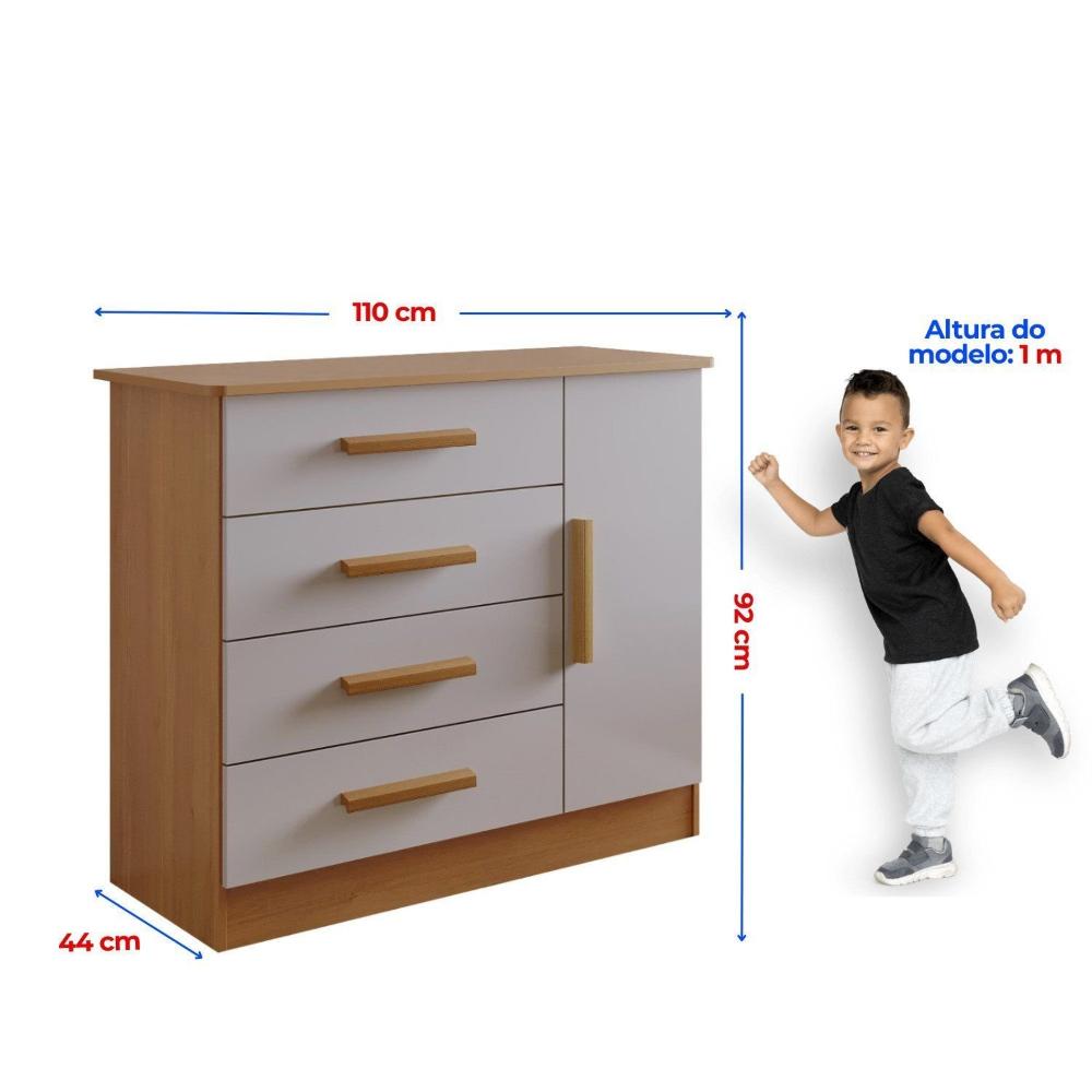 Miniatura Quarto Infantil Completo com Guarda-Roupa Cama 100% MDF e Cômoda Angel Cinamomo / Off White
