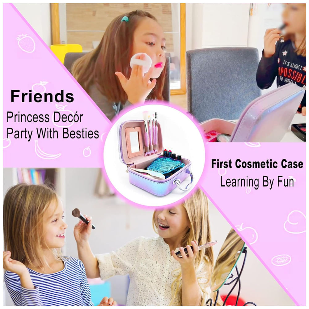Miniatura Kit de Maquiagem Infantil Lavável com 20 Peças para Crianças de 4 a 10 Anos, 10Leccion Sereia, Roxo e Rosa 110v