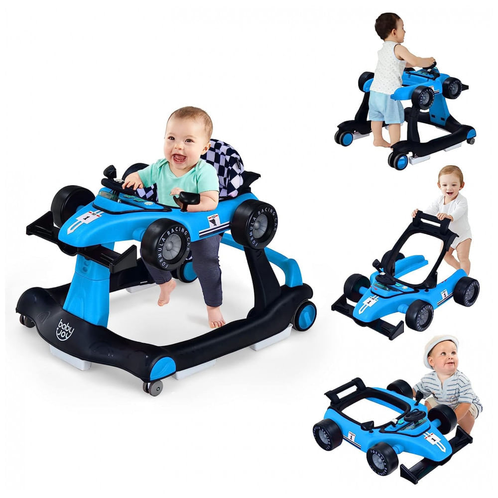 Miniatura Andador Infantil Interativo 4 em 1 com Sons, Luzes e Atividades, Baby Joy, Azul