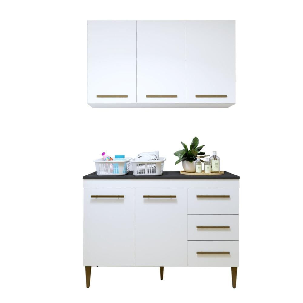 Lavanderia Modulada Armário Aéreo e Balcão Brasilia Branco