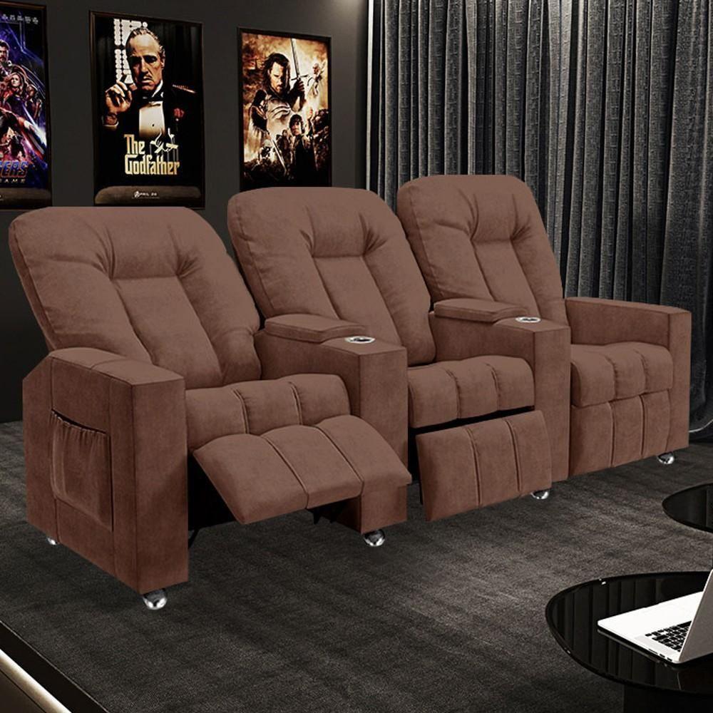 Poltrona Reclinável Para Cinema 3 Lugares Praddo Fh9 Veludo Terracota - Mpozenato