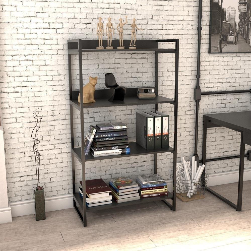Miniatura Estante Livreiro Multiuso 80cm 4 Prateleiras Preto Onix