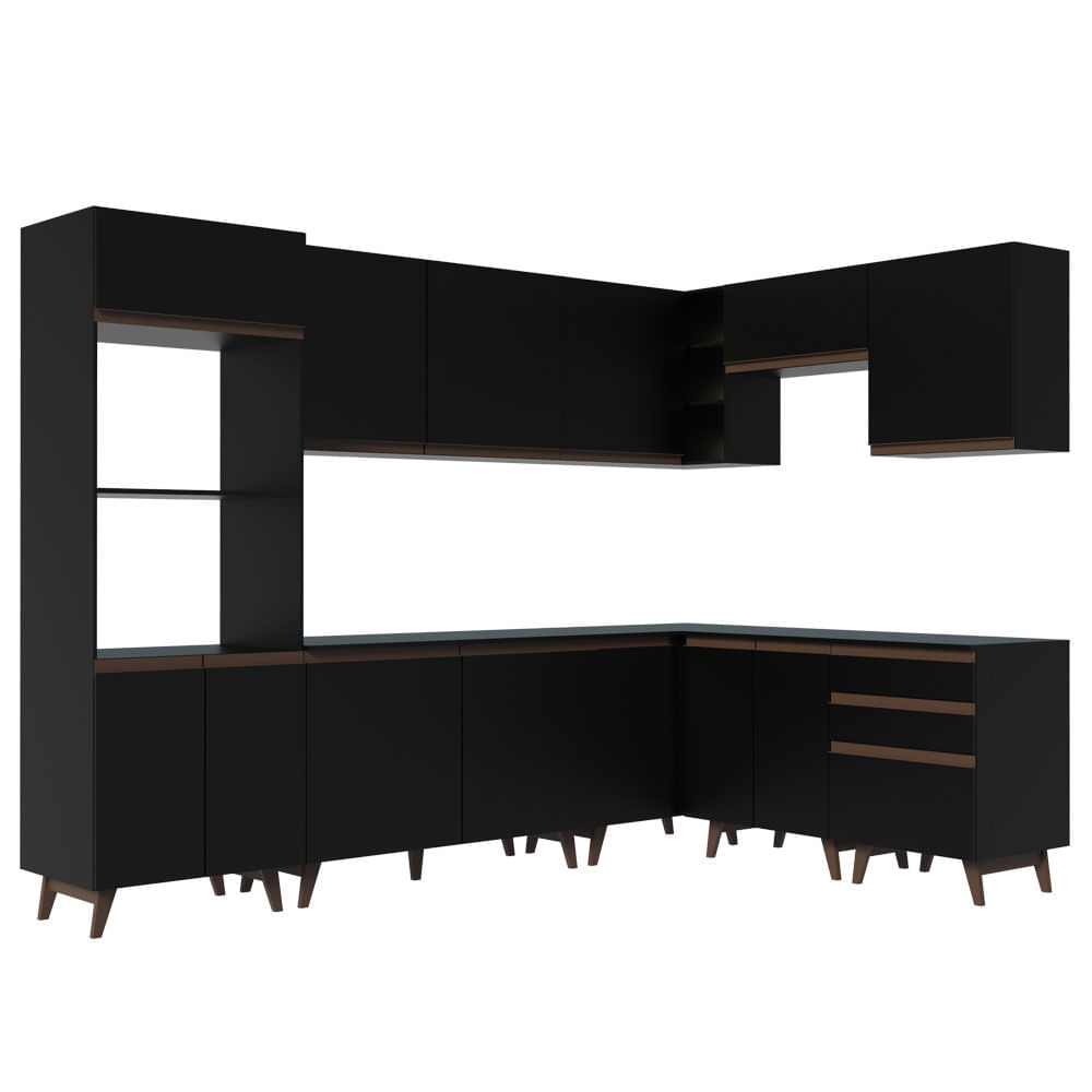 Cozinha Completa de Canto Madesa Reims 462001 com Armário e Balcão Preto Cor:Preto