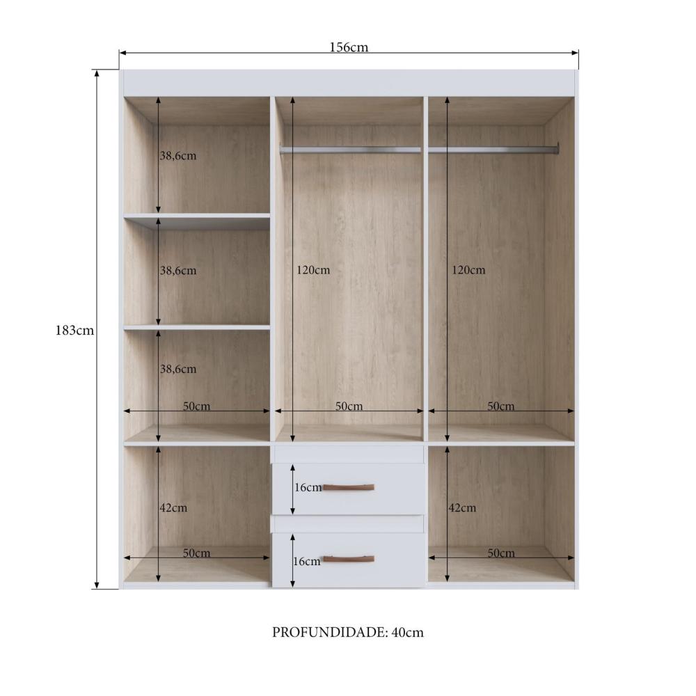 Miniatura Guarda Roupa Texas 55600 6 Portas 2 Gavetas Off White/ Nogueira
