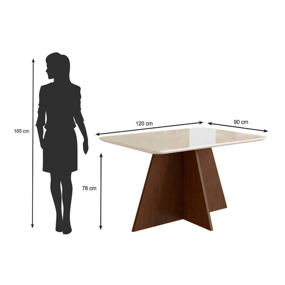 Miniatura Conjunto Sala de Jantar Mesa 90x120cm T Vidro com 4 Cadeiras Madeira Maciça Tabaco/Marrom/Off White