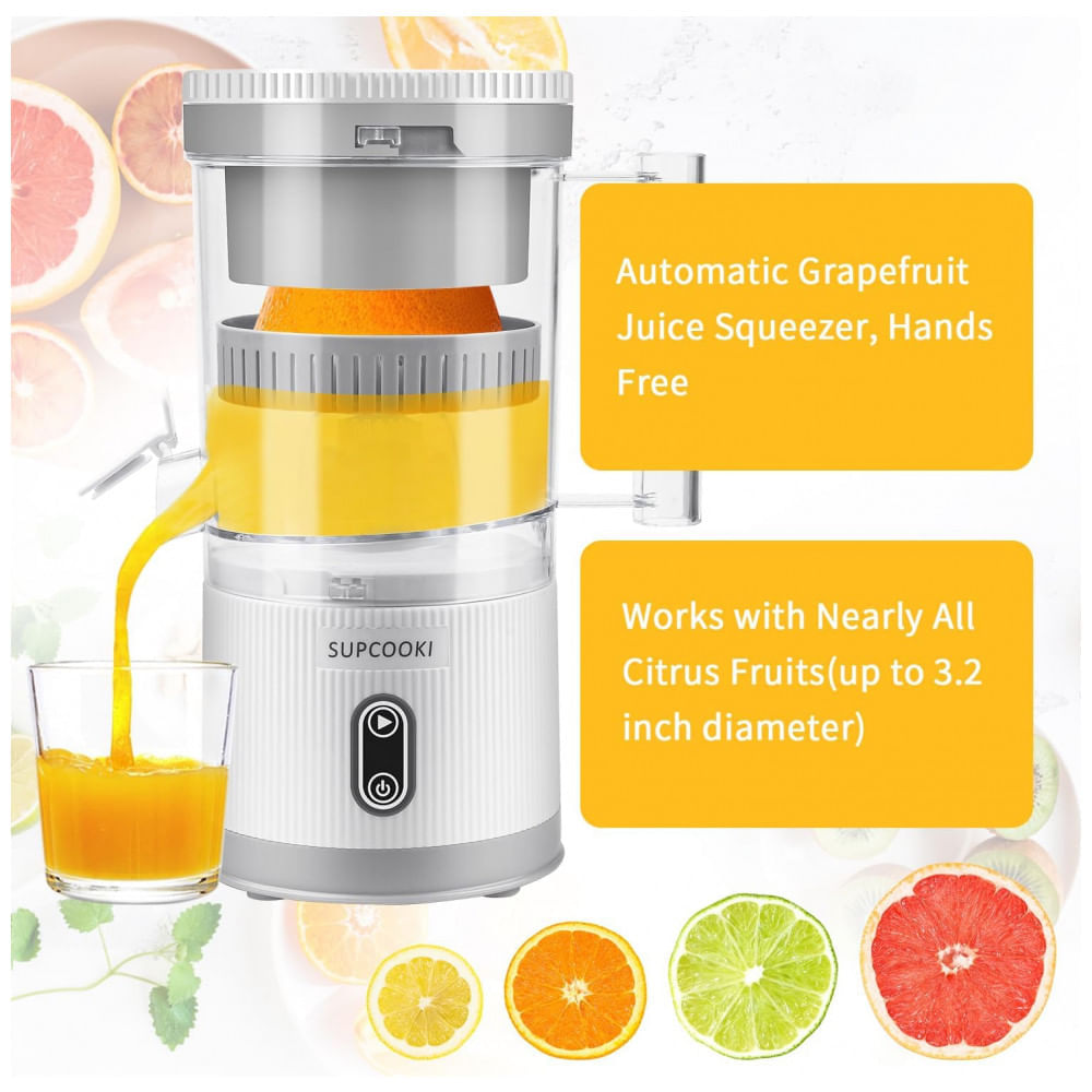 Miniatura Espremedor Elétrico Portátil Recarregável USB para Frutas Cítricas, 110V 80W, SUPCOOKI, Branco