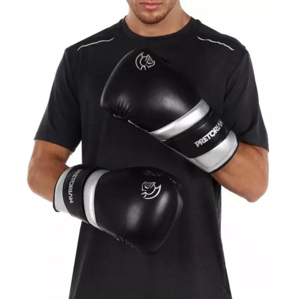 Miniatura Kit Luvaboxe Muay Thai Elite + Bandagem, Preto/ Prata, 12 Oz