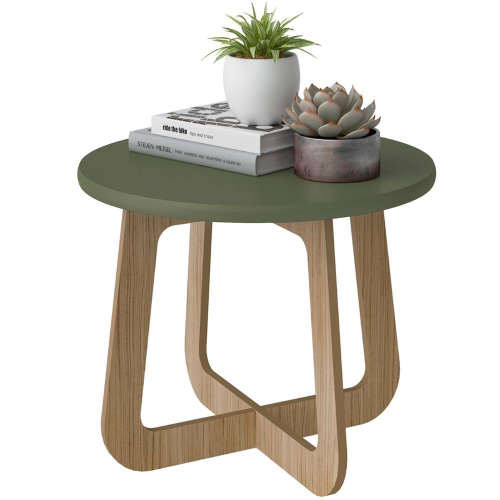 Miniatura Mesa Centro Redonda 65cm Para Sala Mdf Rexxar Menta/carvalho A09 - Mpozenato