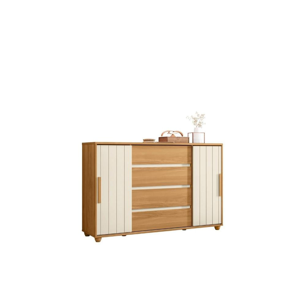 Miniatura Cômoda 2 Portas Correr 4 Gavetas Evidenza Albatroz Móveis Carvalho Grife/Off White