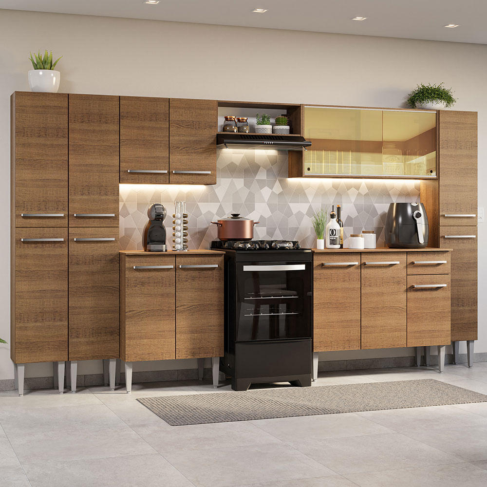 Miniatura Armário de Cozinha Completa 325cm Rustic Emilly Madesa 04 Cor:Rustic