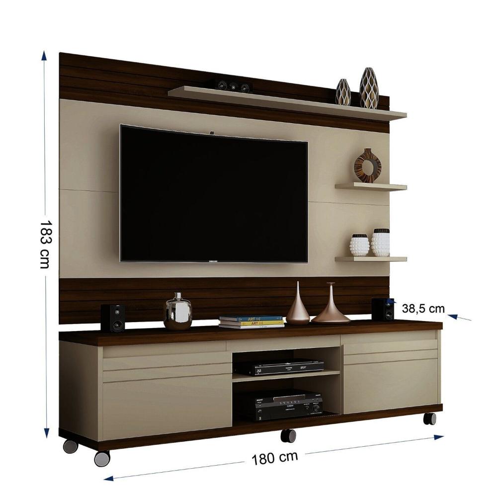 Miniatura Rack com Painel para Tv 60 Polegadas Mirage Off White /Freijó