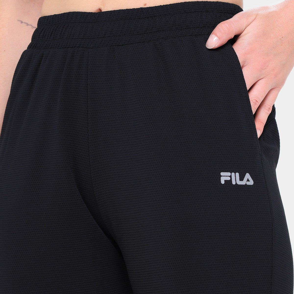 Miniatura Calça Fila Flow Essential Feminina Preto+Prata - GG
