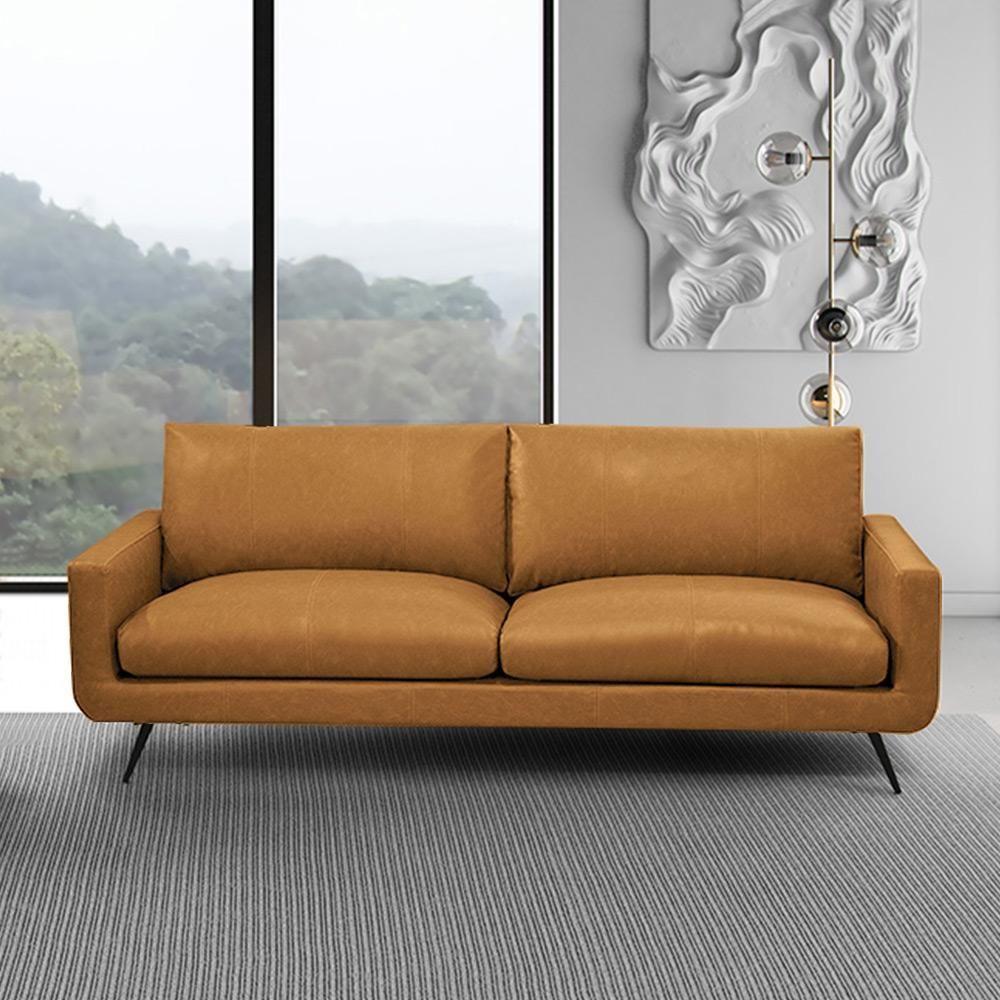 Conjunto Sala De Estar Paloma 1 Sofá 2 Lugares 183cm 1 Poltrona Couro Caramelo Manchado