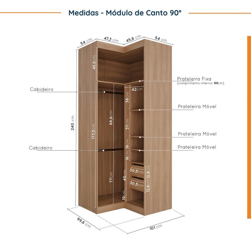 Guarda Roupa Modulado Canto 5 Portas 3 Peças Hera CabeCasa MadeiraMadeira Louro