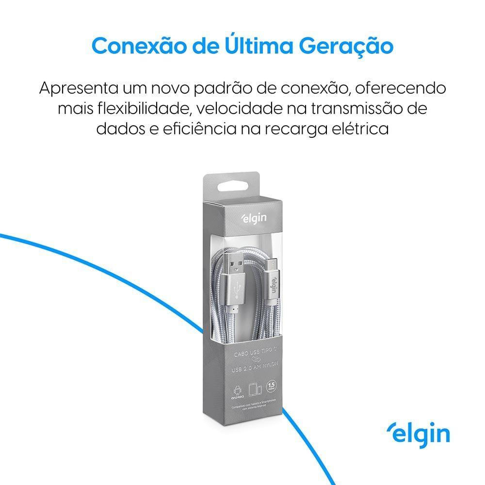 Miniatura Cabo Usb-C Nylon Cinza 1,5m 480mbps Compatível Com Dispositivos Android
