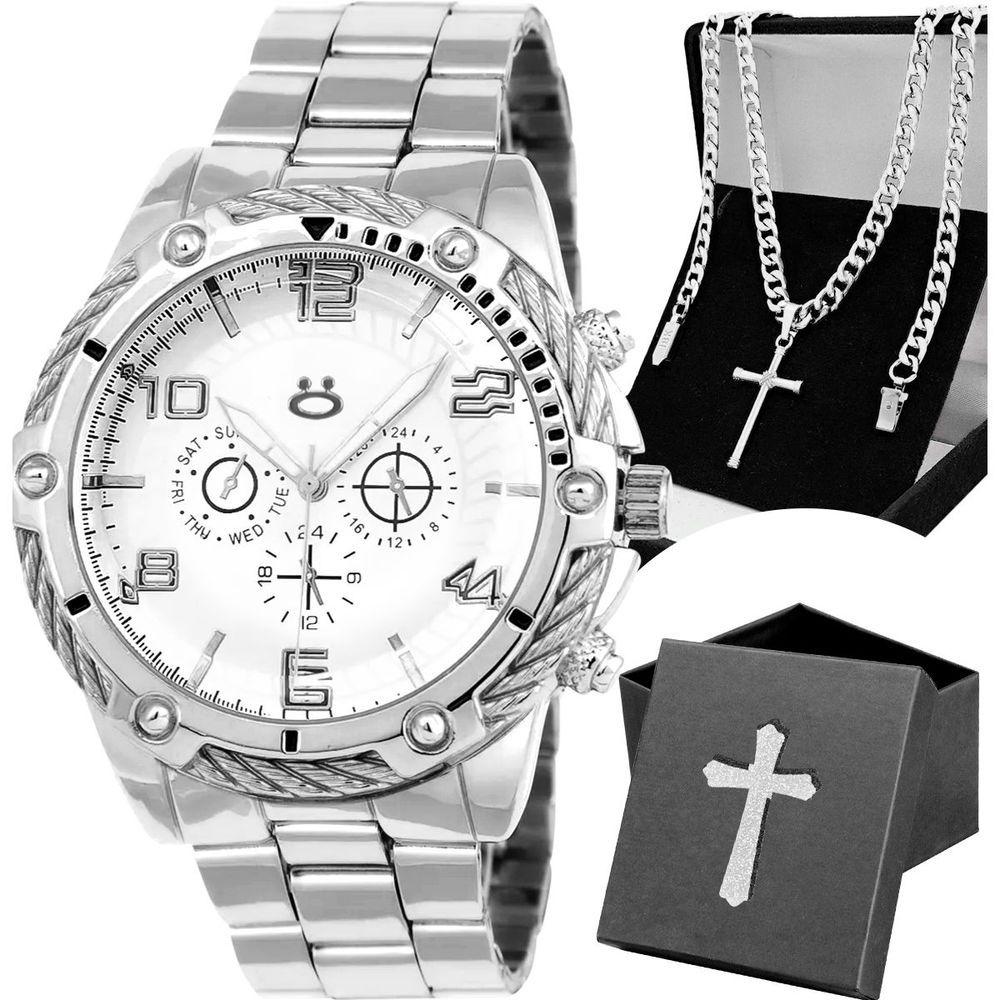 Miniatura Relogio Masculino Prata + Caixa Religiao Original Cruz Jesus