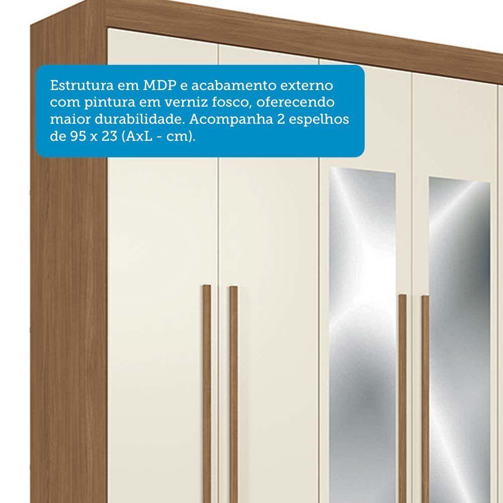 Guarda Roupa Casal 194,4cm 6 Portas 2 Gavetas Com Espelho Horácio Estilo Mm Jatoba Areia
