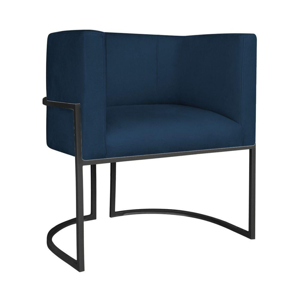 Miniatura Kit Divã Luna 160cm Lado Esquerdo E 02 Poltronas Base De Ferro Preto Suede Cor Azul Marinho