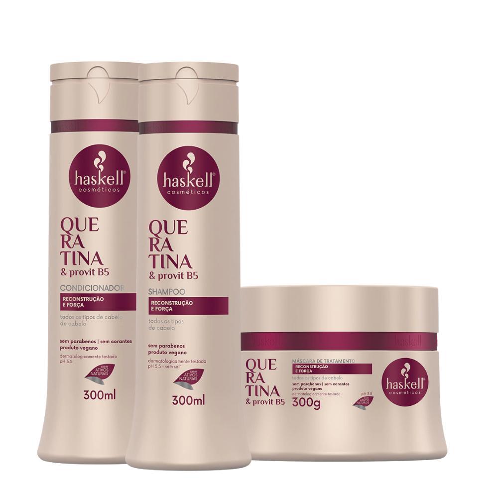 Miniatura Kit Haskell Queratina Shampoo, Condicionador E Máscara 300Ml